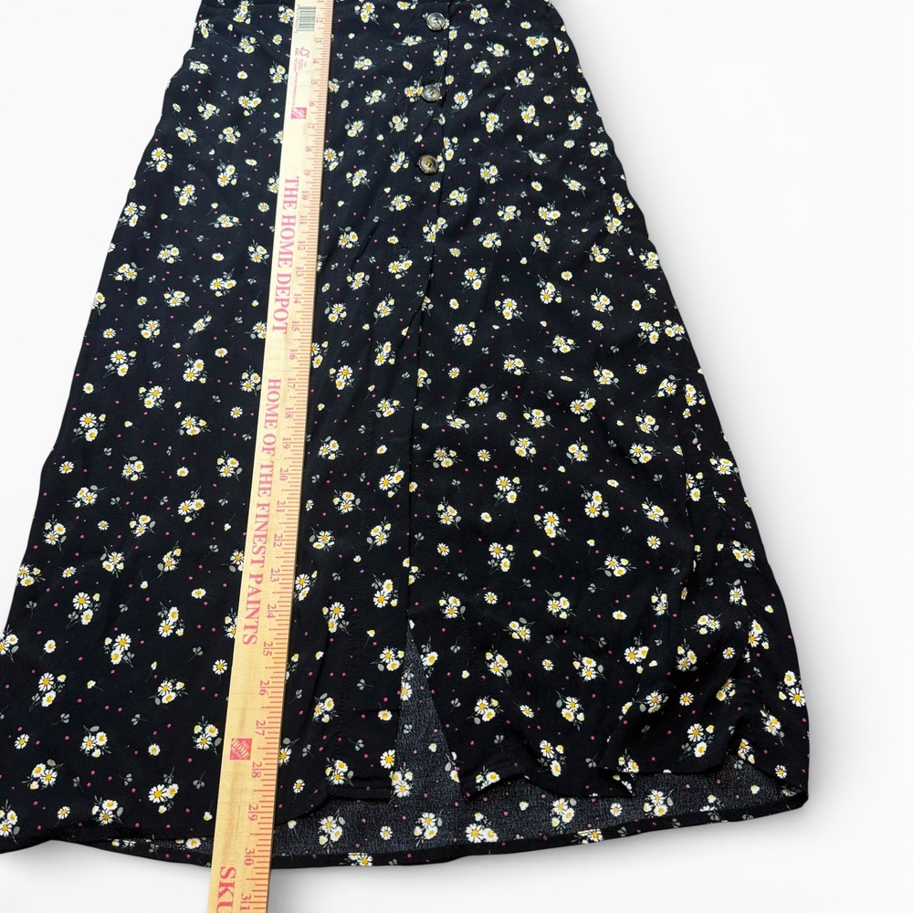 Ultra Flirt Daisy Floral Button‎ Front Midi Skirt Black Rayon Womens M Spring - Picture 5 of 11